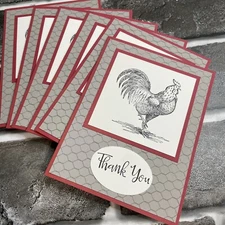 Regal Rooster Handcrafted Thank You Note Cards, Set Of 6 With Envelopes
