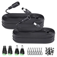 2PCS 33ft 10M DC Power Extension Cable 12V 5.5mm x 2.1mm Cord With Adapter