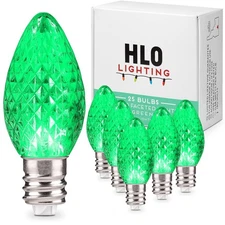 Holiday Lighting Outlet Faceted C7 Christmas Lights | Green LED Light Bulbs H...