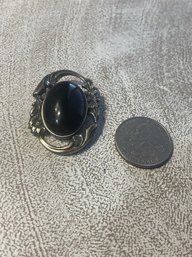 Beautiful Vintage Sterling Jezlaine Flower Onyx Brooch - Bild 9 von 9