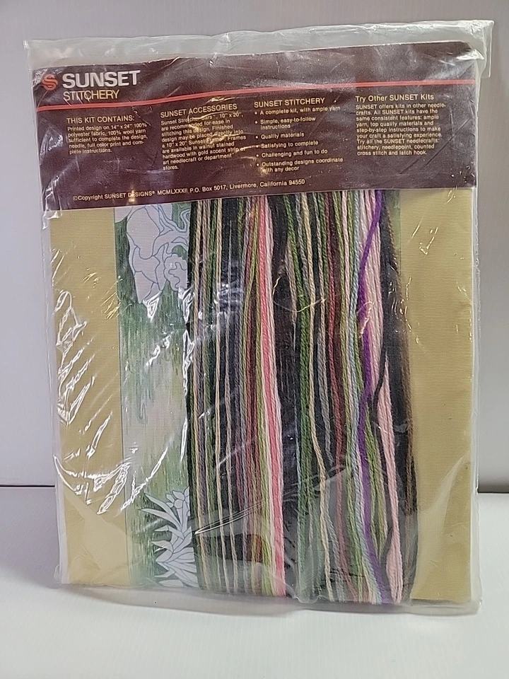 New VTG Sunset Stitchery Crewel Embroidery Kit Oriental Tea Garden #2485 1982 - Image 2 of 2