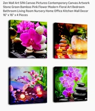 Zen Wall Art Spa Canvas Picture Contemporary Floral Art 16” X 16” 4 Piece Set