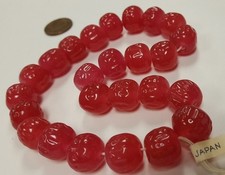 24 VINTAGE JAPAN CHERRY BRAND GLASS DARK PINK 14mm. BAROQUE ROUND BEADS 4614T
