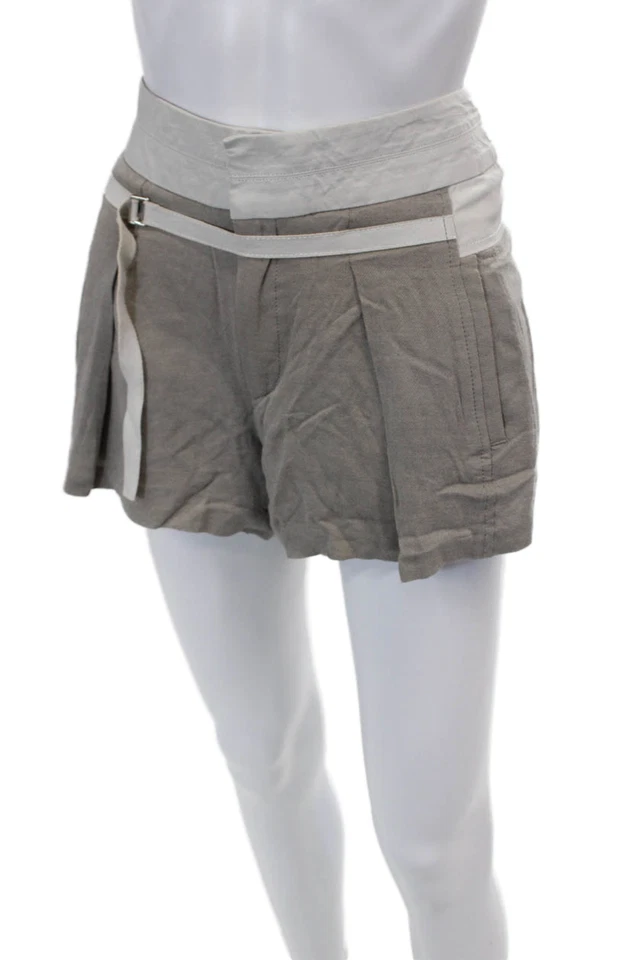 Helmut Lang Womens Pleated Front High Rise Zip Up Shorts Gray Size 0 - Image 2 of 4
