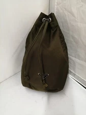 PRADA 30 Drawstring Pouch Khaki 8.8 inch