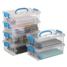 6-Pack Large Stackable Pencil Boxes with Handles, Transparent Pencil Case wit...