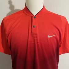 Nike Golf Tiger Woods Short Sleeves Men's Polo Shirt Sz L Blade Collar Red Logo.