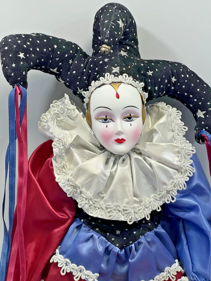 Винтажная фарфоровая кукла Dynasty коллекция Maurice Jester Clown 1983 редкая 23 дюйма - Изображение 2 из 4