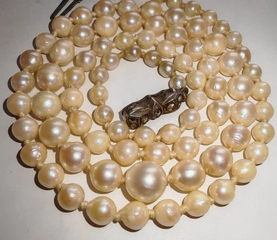 Antique saltwater pearl hand knotted 925 sterling silver marcasite bead necklace - Image 1 of 4