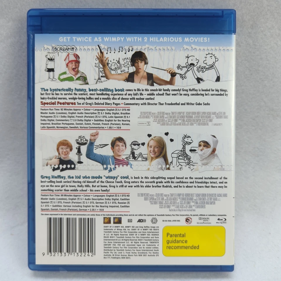 DIARY OF A WIMPY KID 1 2 & 3 - Blu-Ray Bundle - As New Cond - Free Post - Image 3 of 4