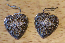 Silver-tone 1" Heart Shape Earrings with Rhinestone New