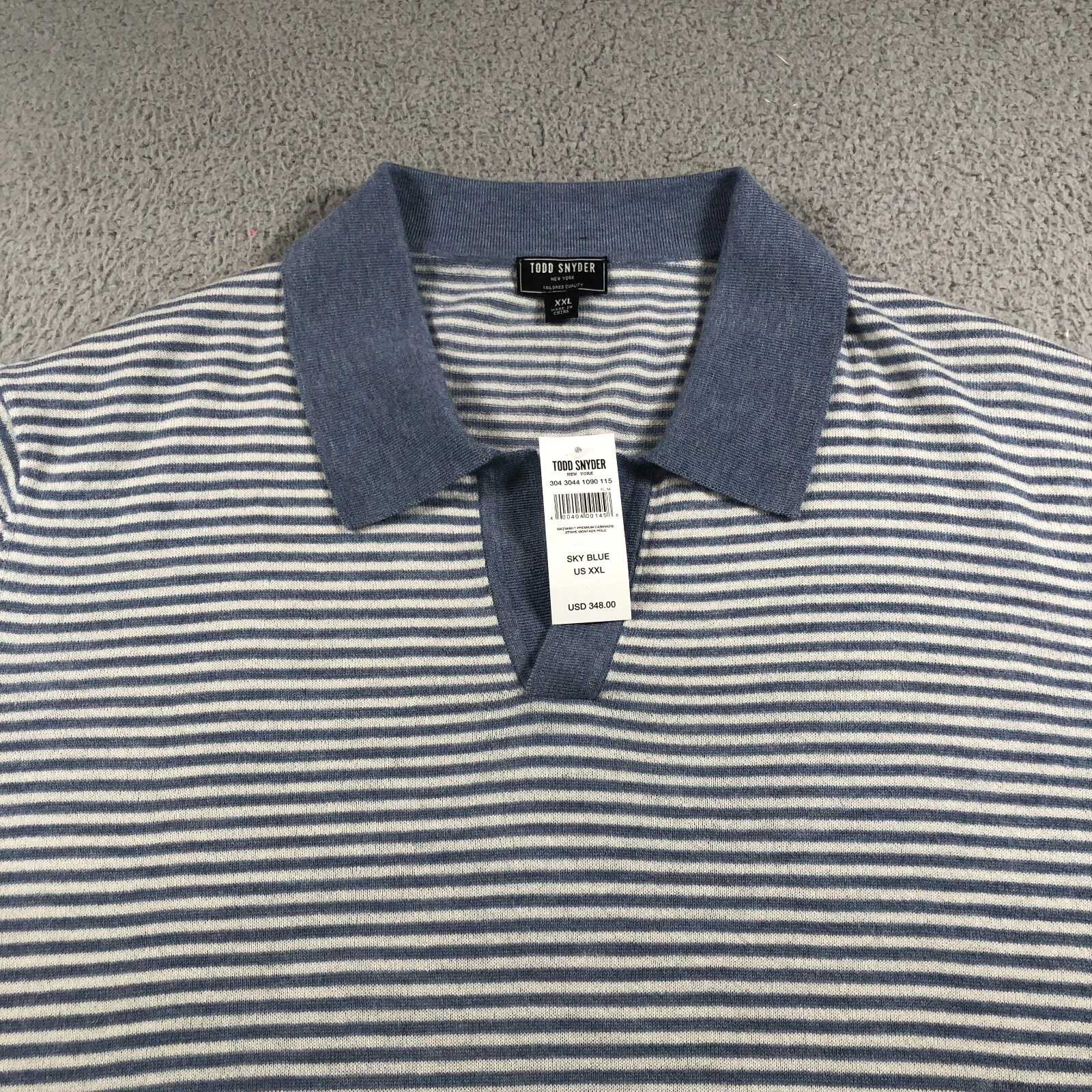 Todd Snyder Shirt Mens 2XL XXL Sky Blue Montauk Stripe Premium Cashmere Polo