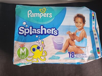 Pampers Splashers Swim Diapers Disposable Pants M 20-33 lb 9-15kg 18Ct  (T79DG)