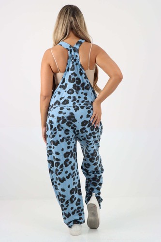 Dungaree Women Leopard Print Jersey Dungaree Jumpsuits Front Tie Knot Design Cas - Picture 10 of 44