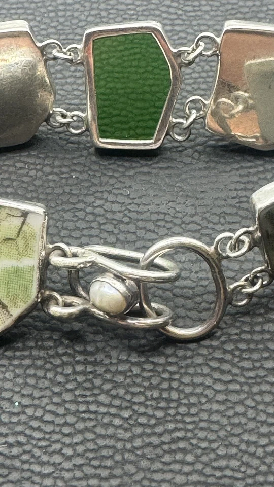 PULSERA ARTESANAL VINTAGE JESSICA LEE PLATA ESTERLINA 925 PORCELANA/VIDRIO MARINO Foto 4 de 4