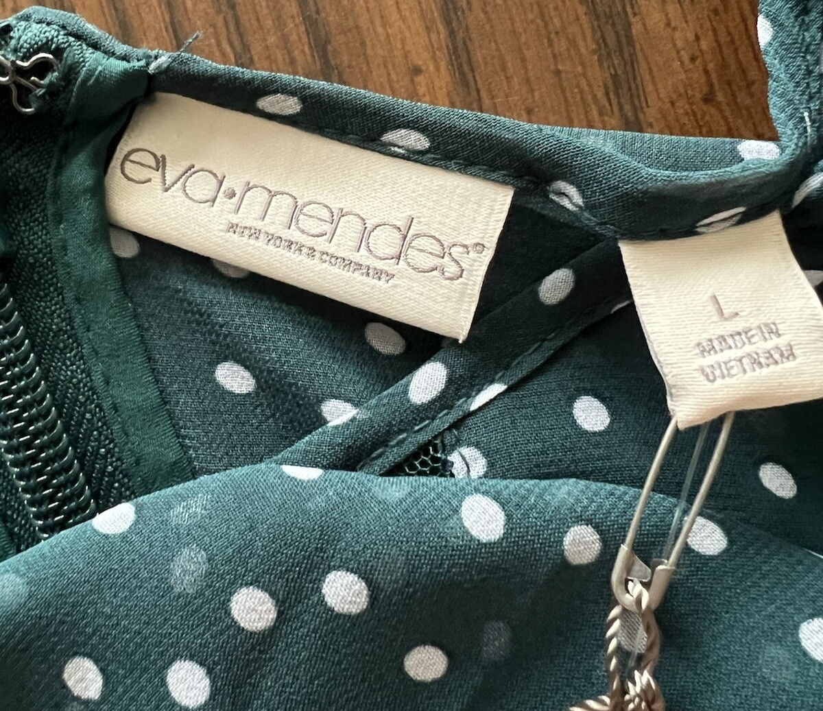 Eva Mendes Long Sleeve Dress Semi Sheer Lined Green Polka Dot NWT Lace  Large | eBay