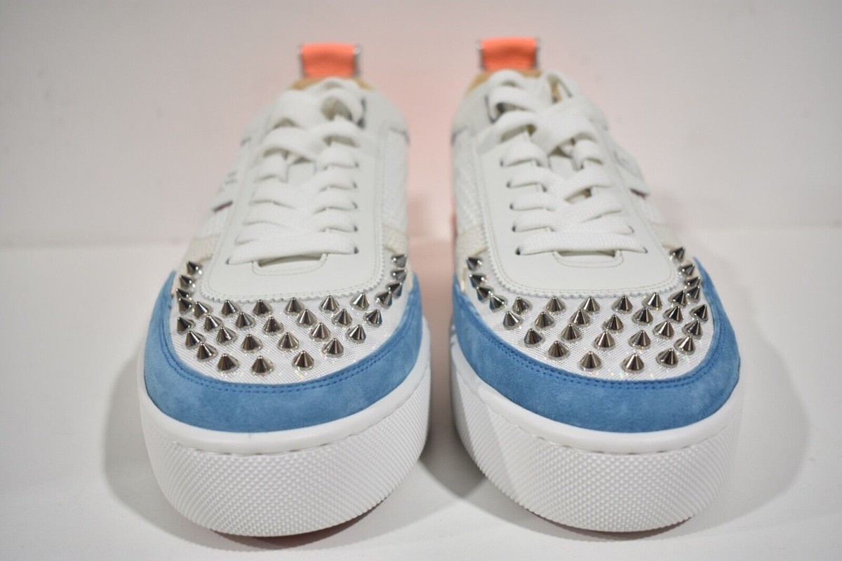 Christian Louboutin Mens Happyrui Spikes Flat White Blue Low Christian Louboutin Mens Happyrui Spikes Flat White Blue Low