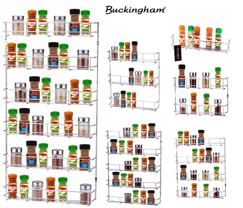 Spice Herb Rack Kitchen Cupboard Door Wall Storage Organiser 1-6 Tier Buckingham - Picture 2 of 20
