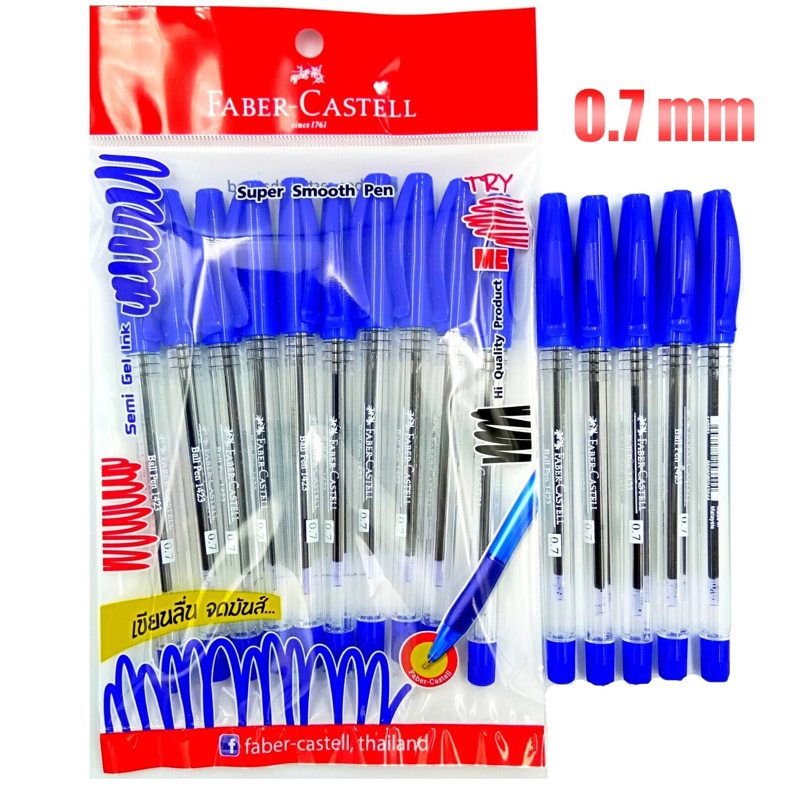 10 x Faber-Castell 1423 Transparent clear handle body blue