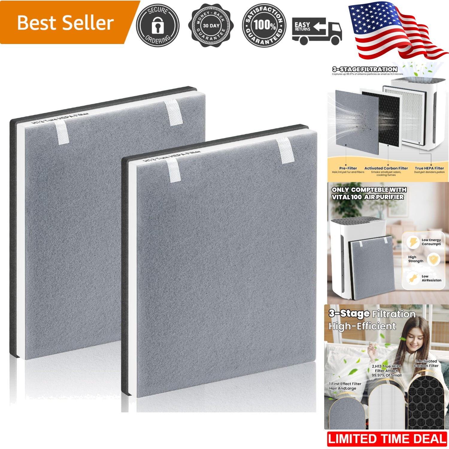 Vital 100 Air Purifier Replacement Filters 2-Pack HEPA with Activated Carbon-image