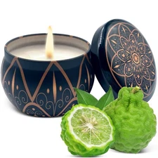Bergamot White Tea Scented Soy Wax Candle in Decorative Aroma Tin Box - Handmade