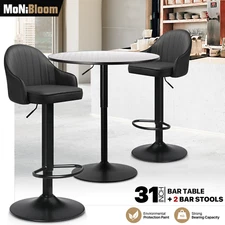 3 Pcs[PUB TABLE+2 BAR STOOLS SET]Wooden Tabletop Adjustable Height Dining Chair