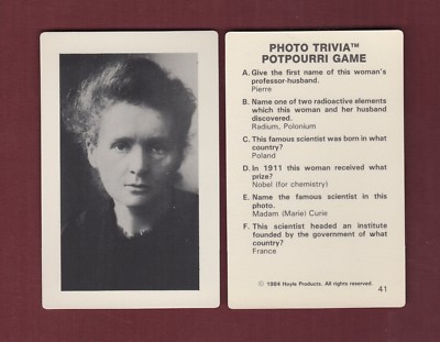 MADAM (MARIE) CURIE, Scientist ~ 1984 Hoyle Photo Trivia Potpourri game card