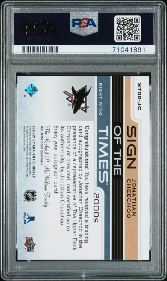 2020-21 UD SP Authentic Sign Of The Times 2000s JONATHAN CHEECHOO Auto PSA 10 - Image 2 of 2
