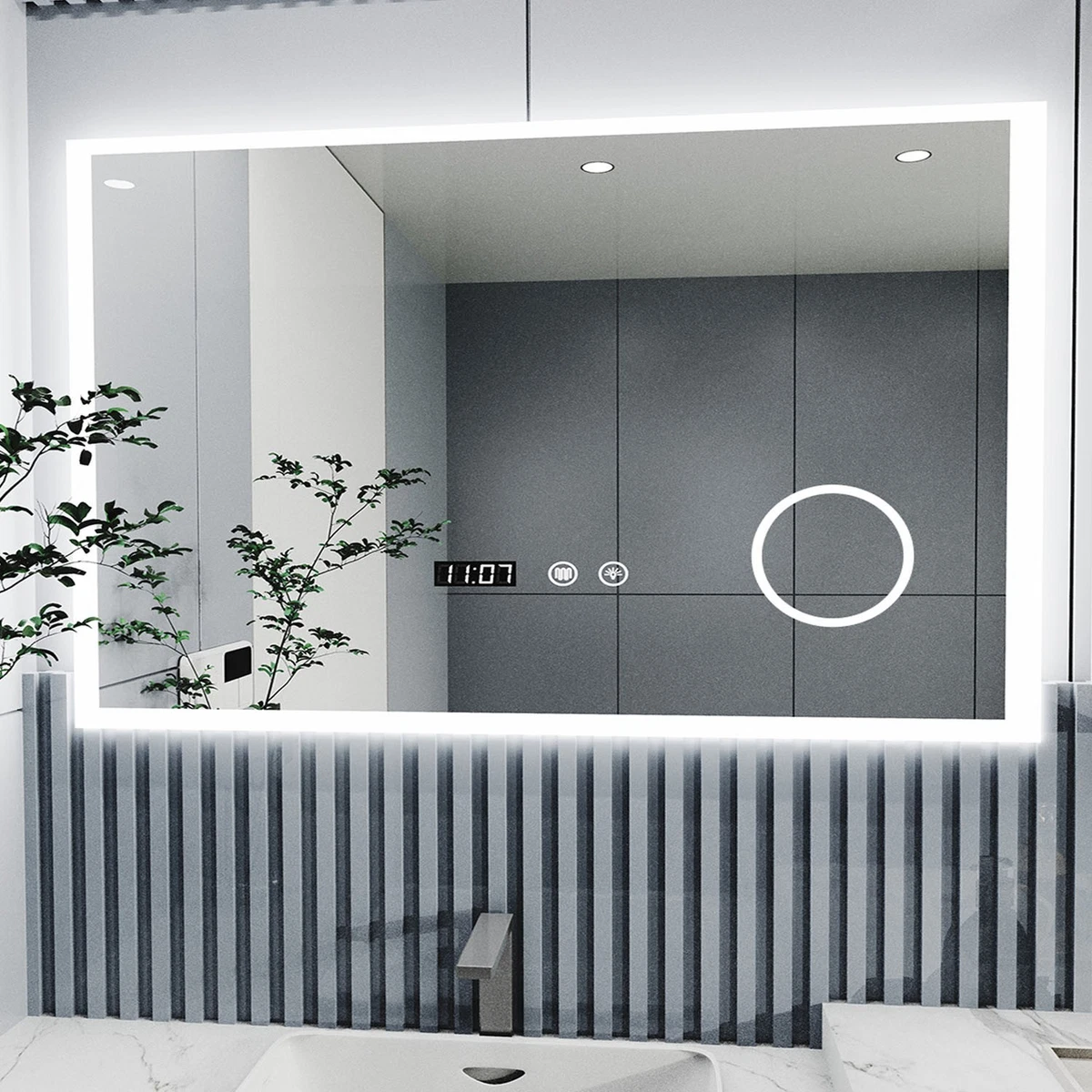 Dimmbare LED-Badezimmerspiegel mit Beleuchtung, Antibeschlag,Touch-Schalter New