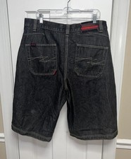 FUBU Mens Black Denim Pockets Baggy Shorts Jean Style Pockets Size 38