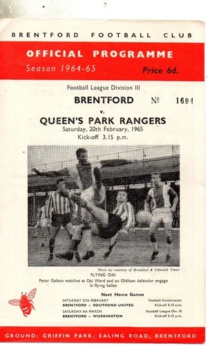 BRENTFORD V QUEENS PARK RANGERS DIVISION 3  20/2/1965