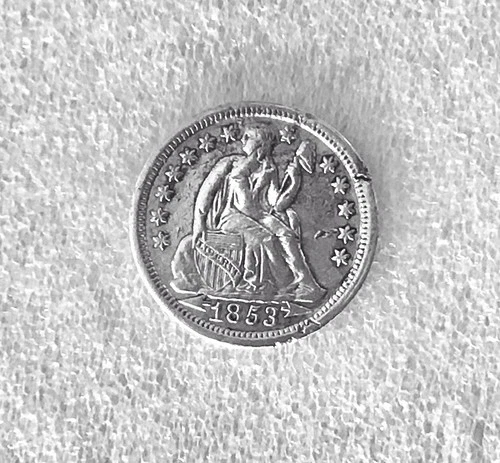 1853 P Seated Liberty 10 Cents Dime Coin - 90% Silver with Arrows - VF/XF