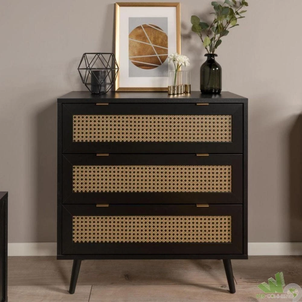 BestAlice Cassettiera 6 Cassetti Rattan - 100x34x73 Cm - Comò In Legno Per Camera Da Letto, Stile Boho