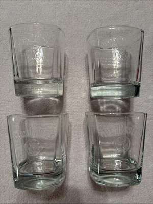 4 Jack Daniels Old No 7 Whiskey Barware Rocks Glass Tumbler Square 3 1/2  Tall