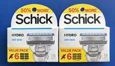 SCHICK - Hydro Dry Skin Razor Refill Cartridge - New Sealed - 2 Packs / 12 Cart.