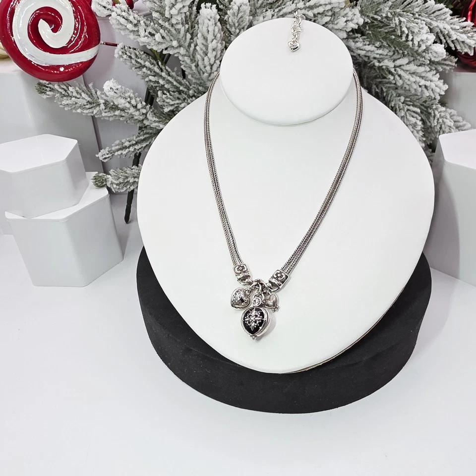 Collar Brighton Tono Plata Multi Corazón Dije Negro Esmalte Cristal 18" Foto 2 de 4
