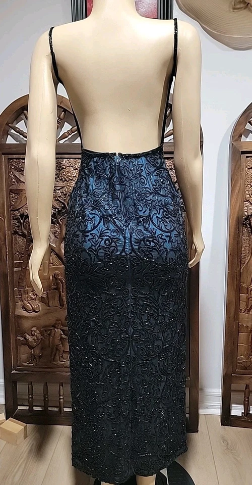 Vestido Artístico Sofisticado Colección Cache 100% Seda Talla S Sin Espalda Cuentas #C3 Foto 4 de 4