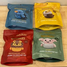 The Woobles Crochet Set of 4 Harry Potter, lion, Raven, Dobby, Hufflepuf Wobbles