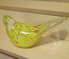 SPI HOME Glass Bird Paperweight Yellow Speckled Figurine 