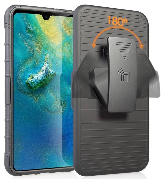 Black Magnet Grip Case Rugged Cover Stand + Belt Clip Holster for Huawei Mate 20 - Image 4 of 4