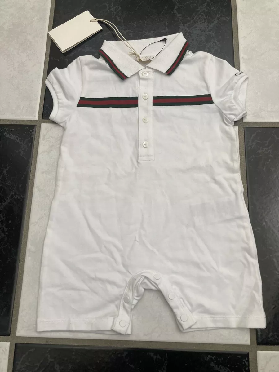 NWT 100% AUTH Gucci Baby Green/red/green Web Short Sleeve Romper 9/12 Month