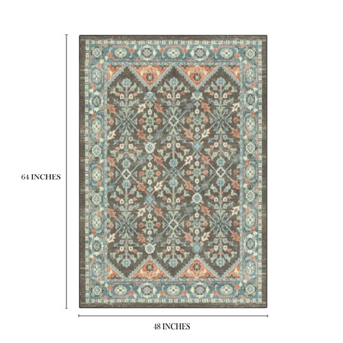 Loop Print Gray Aqua Indoor Area Rug, 4' x 5'4" - Picture 4 of 5