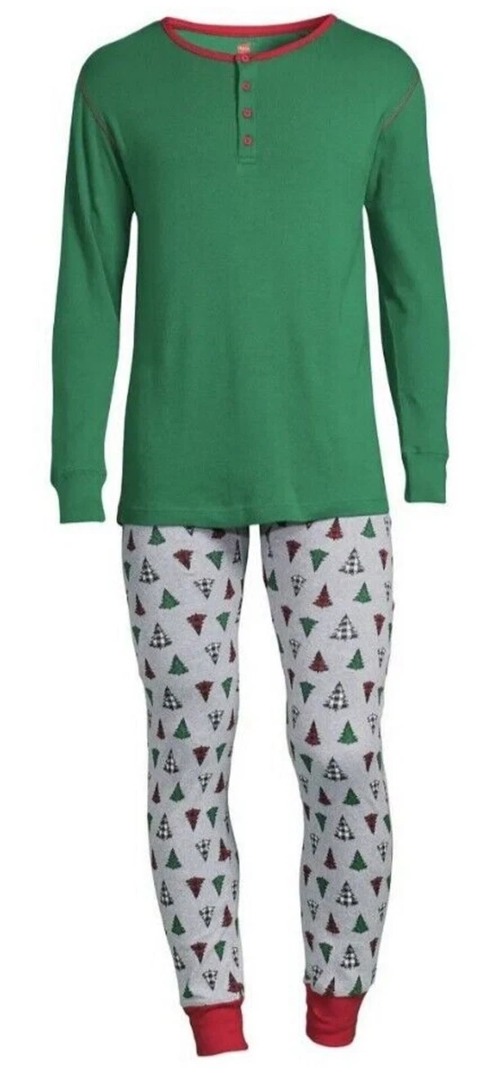 New mens HANES Long John Underwear Set Buffalo Plaid Trees Holiday Shirt Pants
