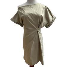 Zara Women's Size M Pleated Asymmetric Dress Neutral Sand Khaki NWT