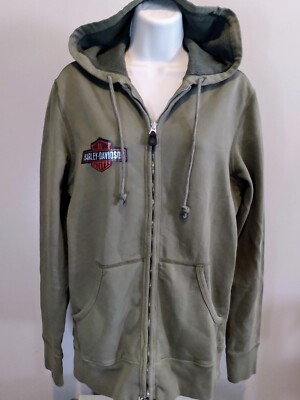 Harley Davidson Mens S Small Khaki Green Hoodie Full Zip Sweatshirt  Milwaukee WI