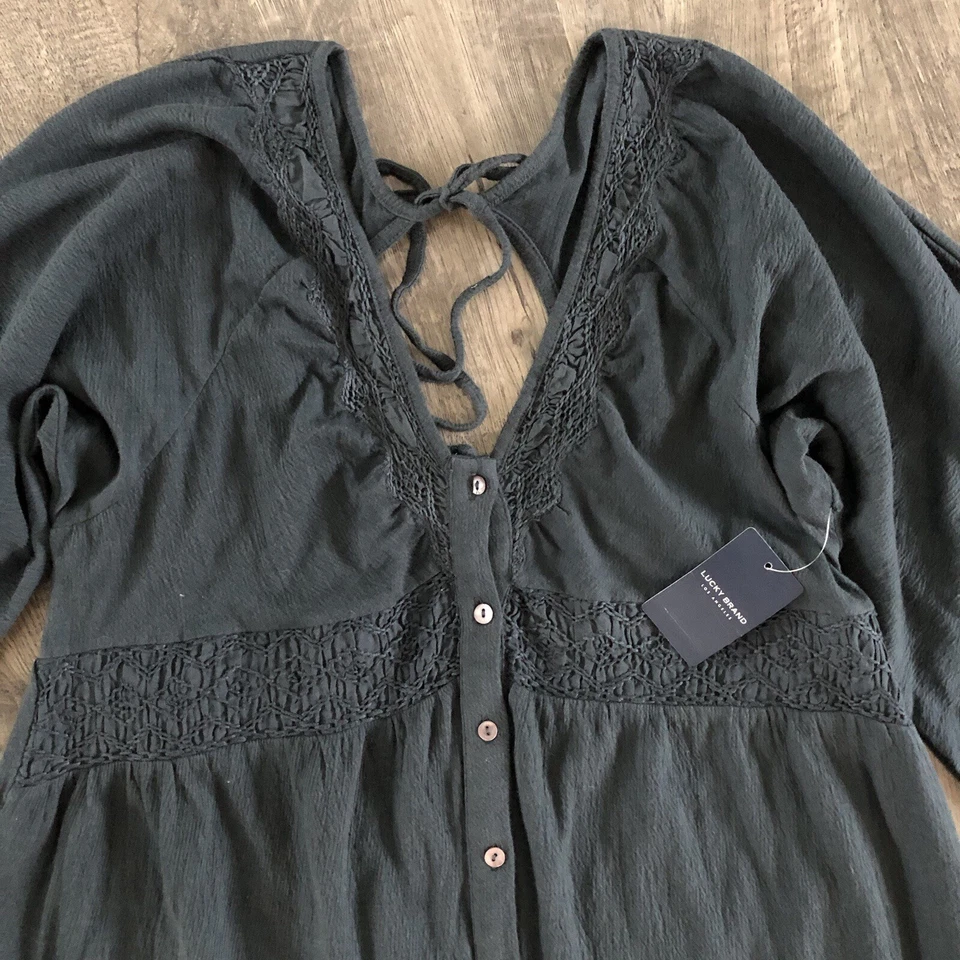 Новый с Ярлыками Lucky Brand макси платье большой богемное хиппи серый вышитая кнопка крючком - Изображение 4 из 4