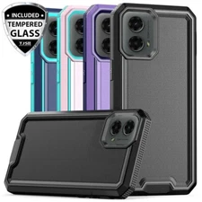 For Moto G Play 4G 2024 Phone Case PC+TPU Shockproof Impact Cover+Tempered Glass