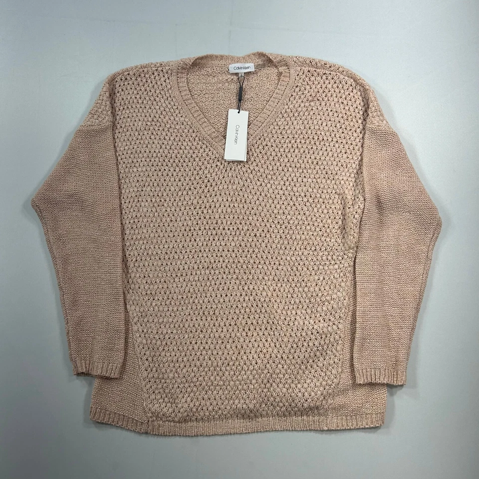 Suéter Pullover Calvin Klein Punto Abierto Mujer Grande Rosa Pastel $89 Foto 2 de 4