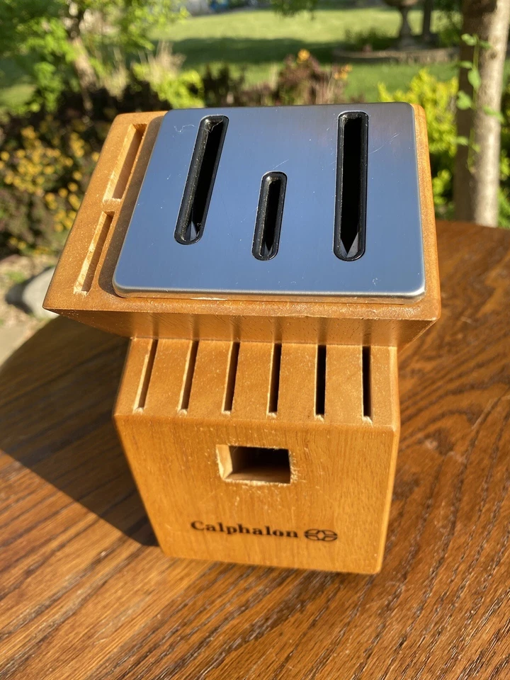 CALPHALON Cutlery Wooden Knife Block Wood Storage ~ 11 Slot ~ With SHARPENER - Image 3 of 4