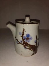 Vintage Speckled Stoneware hand painted Soy Sauce Blue Flowers On Tree Otagiri?